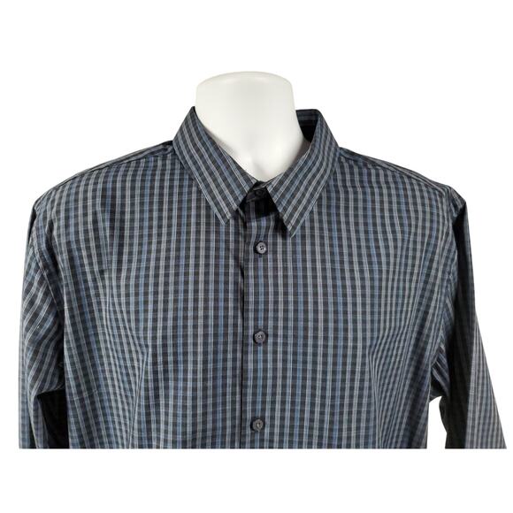 Joseph Abboud Mens Long Sleeve Button Up Shirt Plaid Blue Black Slim Fit XL - Picture 3 of 11